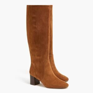 J. Crew Faux Suede Knee High Boots Round Toe Block Heel Brandy Size US 7.5 NWOB